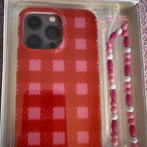 Kate Spade iPhone 14 ProMax Case Pink Cloud With Beaded Wristlet Strap Pink!